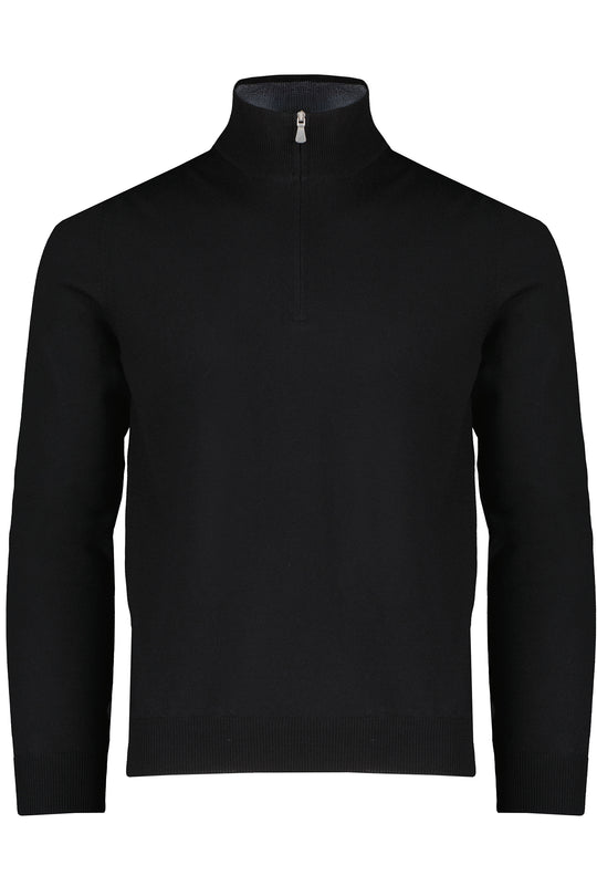 Men's Gran Sasso Black 1/4 Zip Mock Neck Merino Wool Knitted Jumper