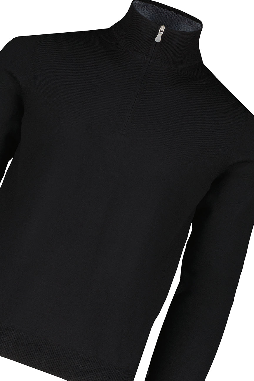Men's Gran Sasso Black 1/4 Zip Mock Neck Merino Wool Knitted Jumper - image 4