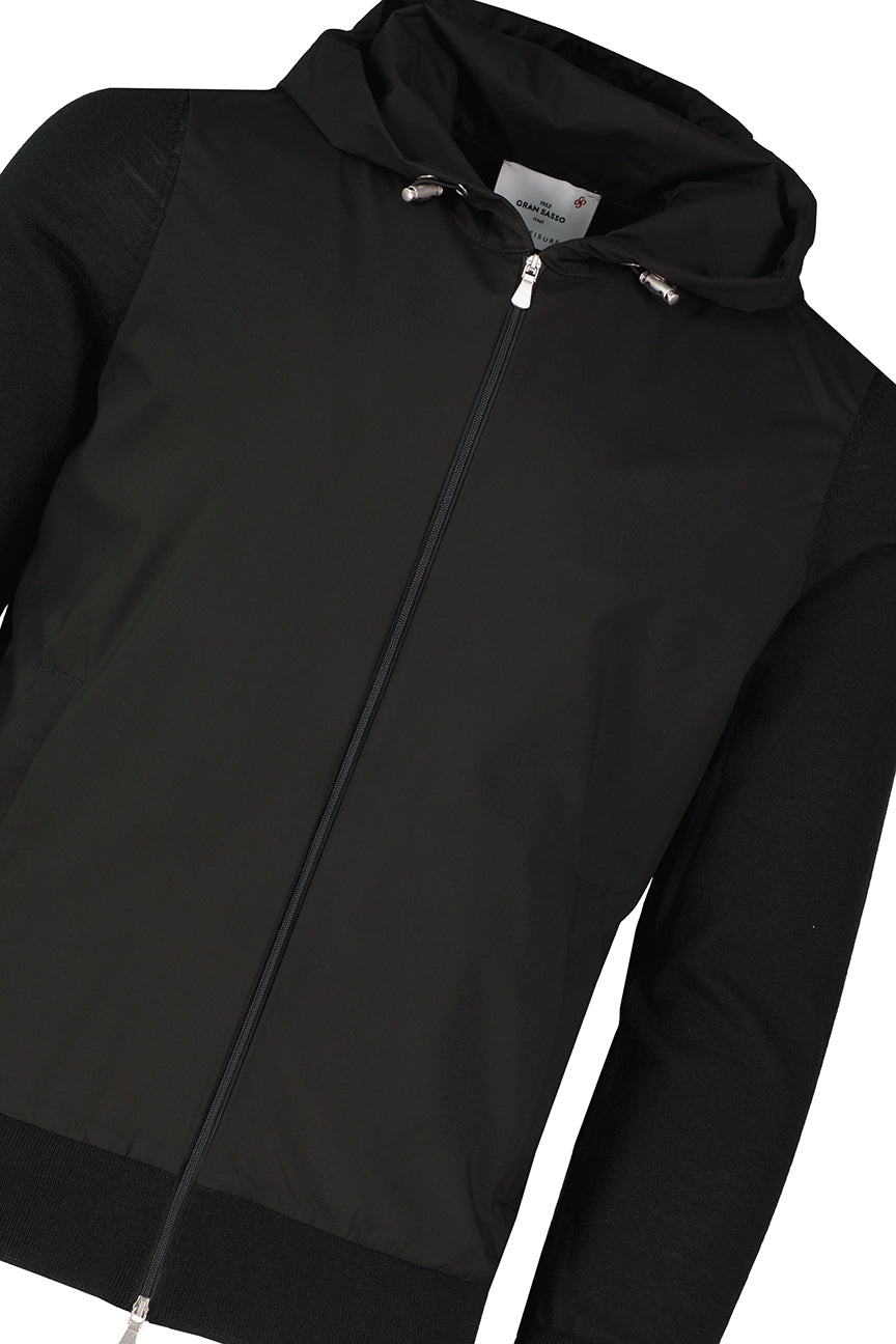 Men's Gran Sasso Black Hoodie Hybrid Jacket