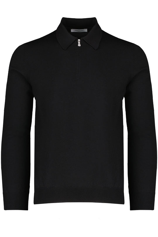 Men's Gran Sasso Black Long Sleeve Zip Merino Wool Knitted Polo Shirt