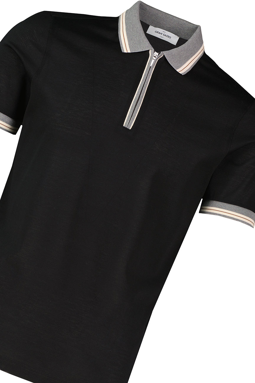 Men's Gran Sasso Black Mercerised Zip Polo Shirt - image 4
