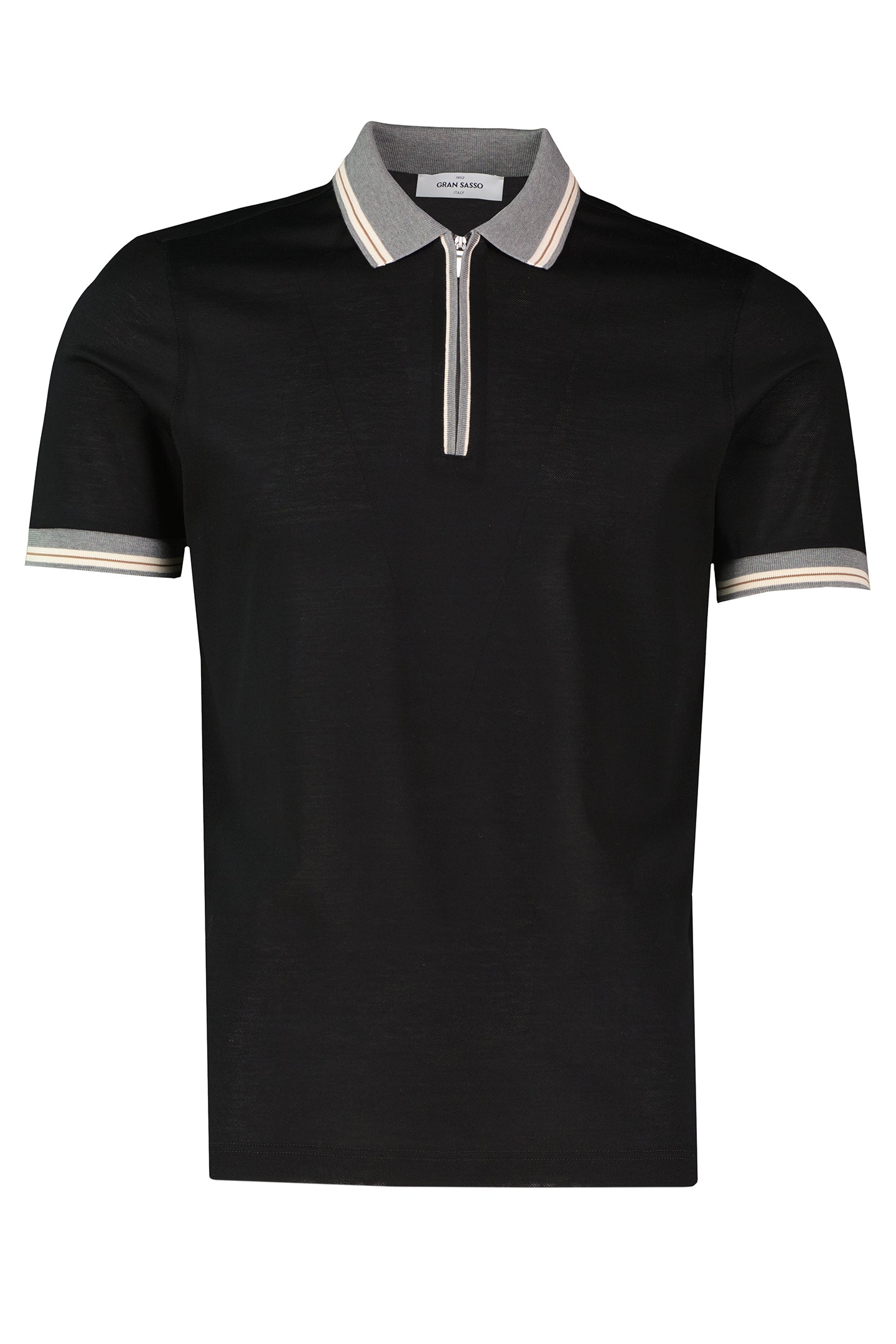 Men's Gran Sasso Black Mercerised Zip Polo Shirt - image 2