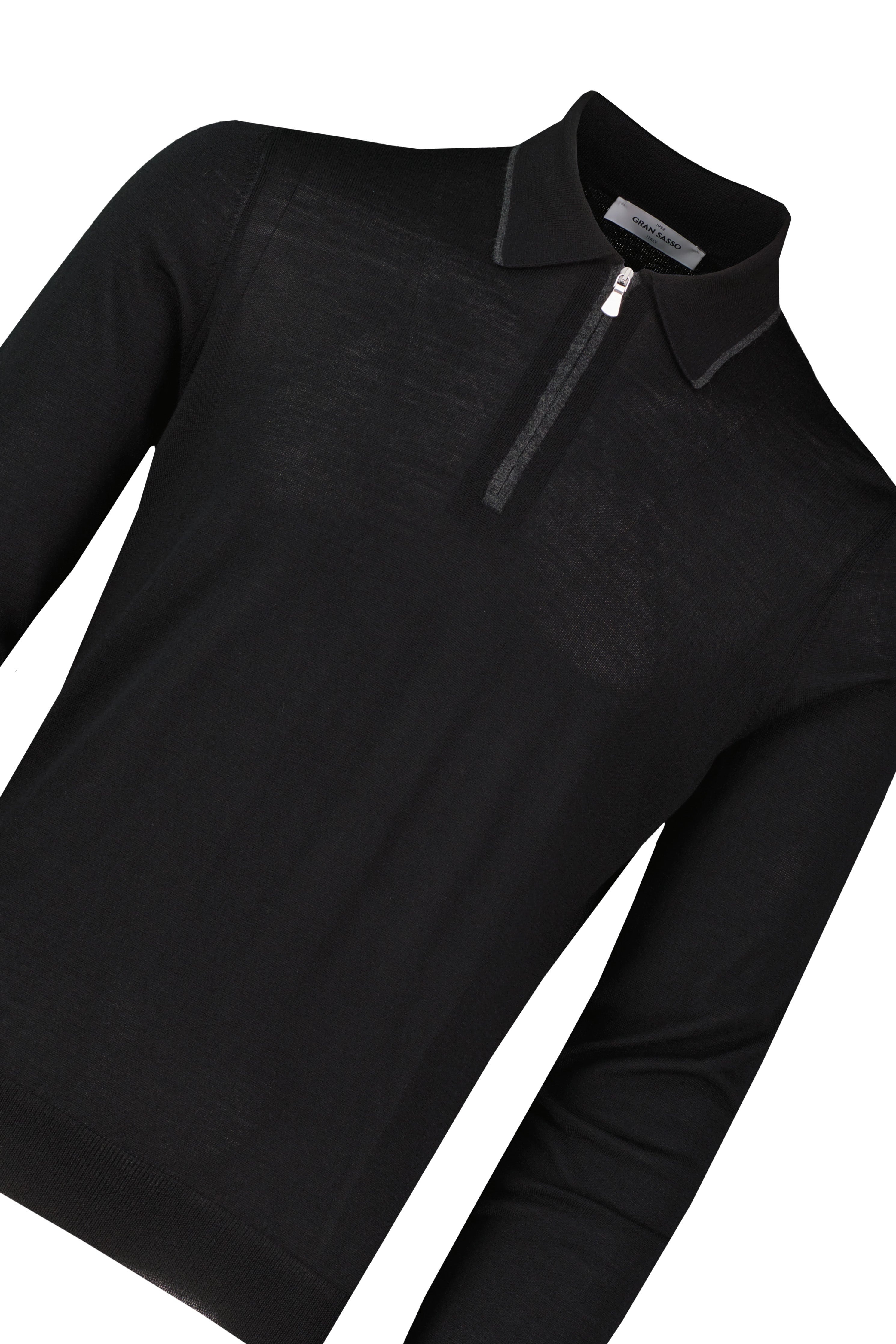 Men's Gran Sasso Black Tennis Long Sleeve Knitted Polo — view 3