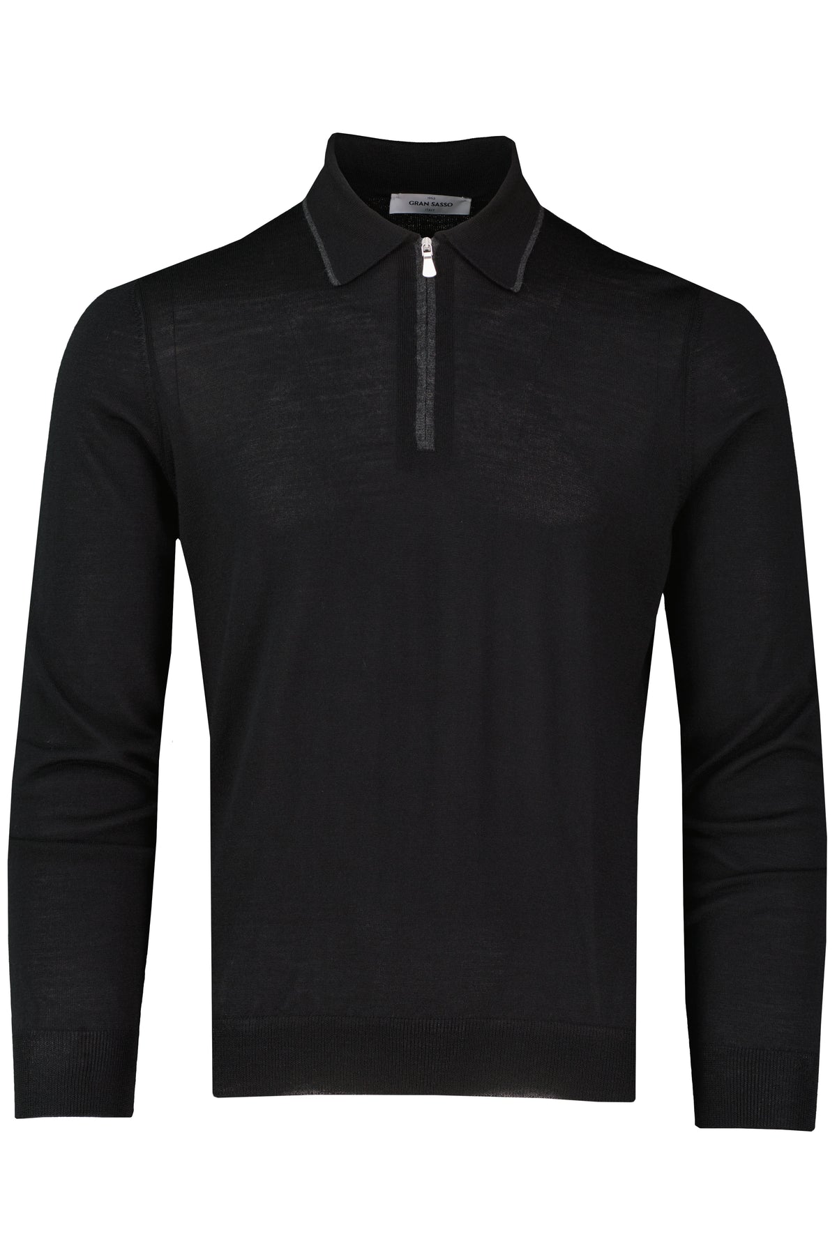 Men's Gran Sasso Black Tennis Long Sleeve Knitted Polo