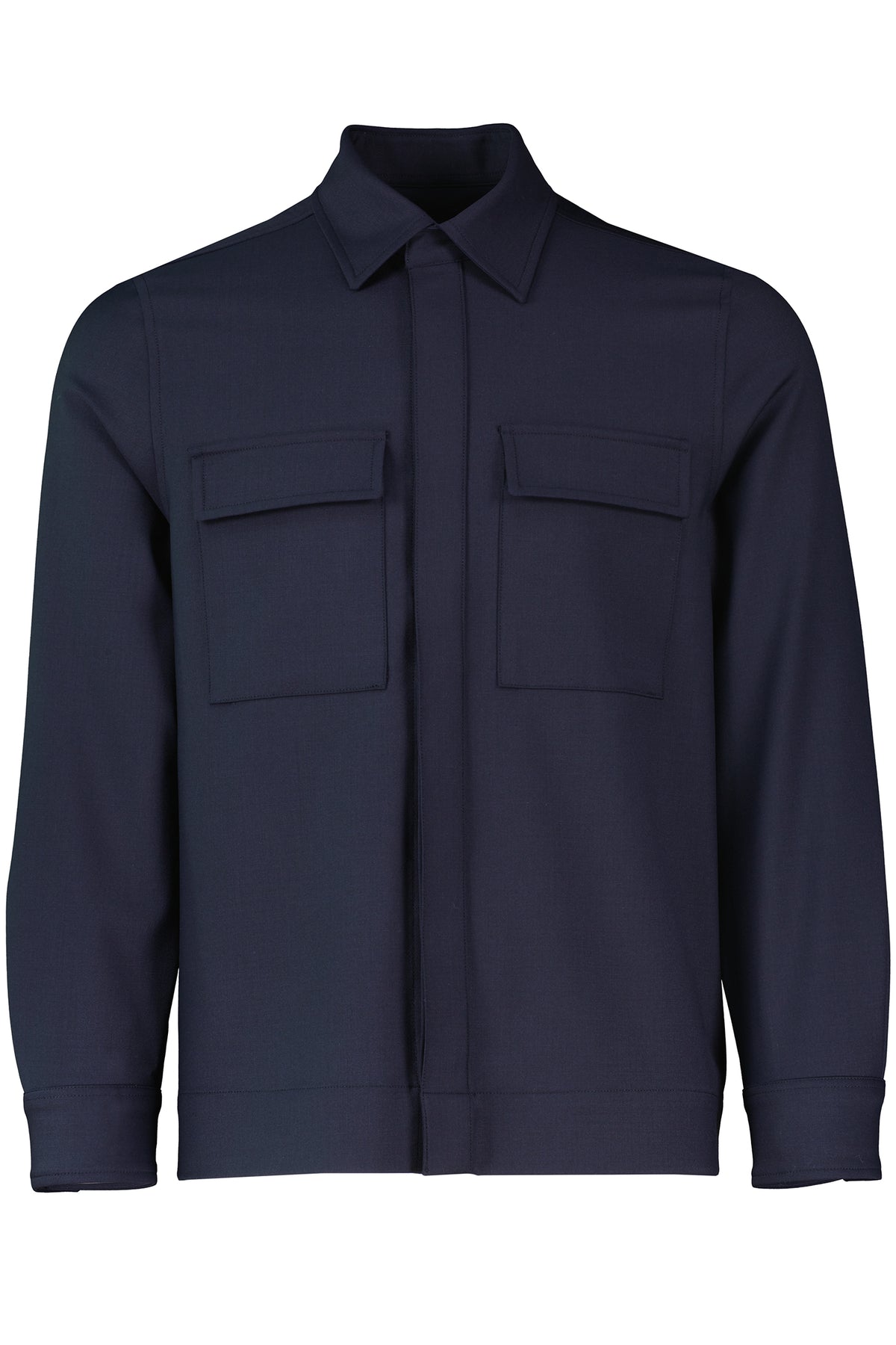 Men's Gran Sasso Navy Button Up Technical Overshirt with conealed buttons and two chest pockets with cuffed sleeves