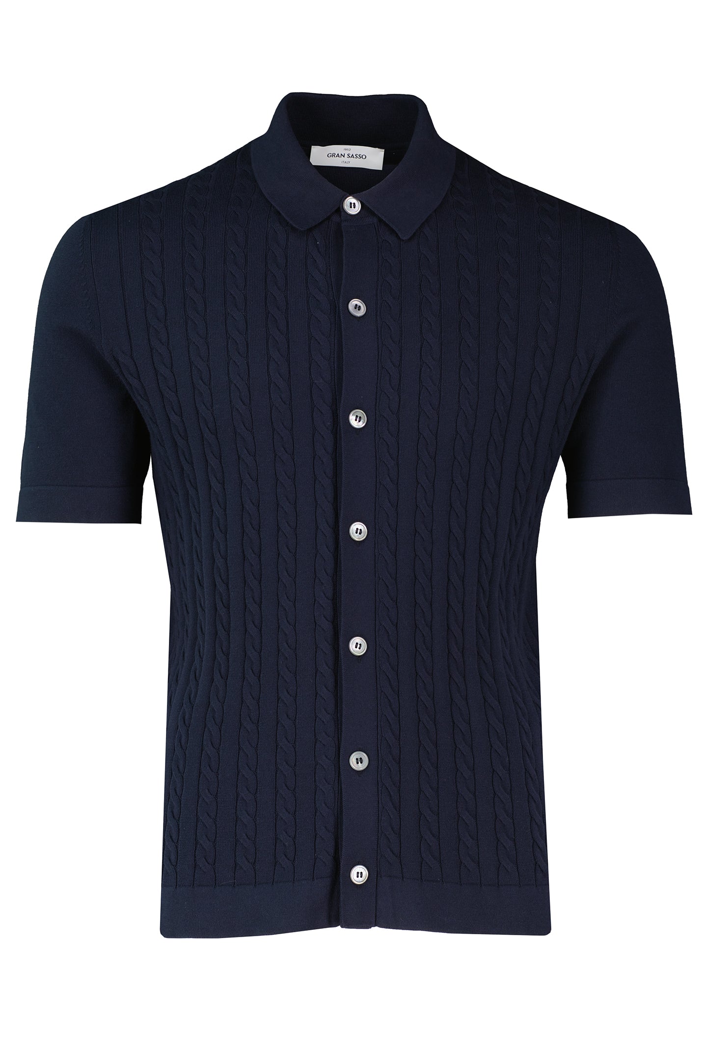 Men's Gran Sasso Navy Cable Knit Full Button Up Polo Shirt - image 2