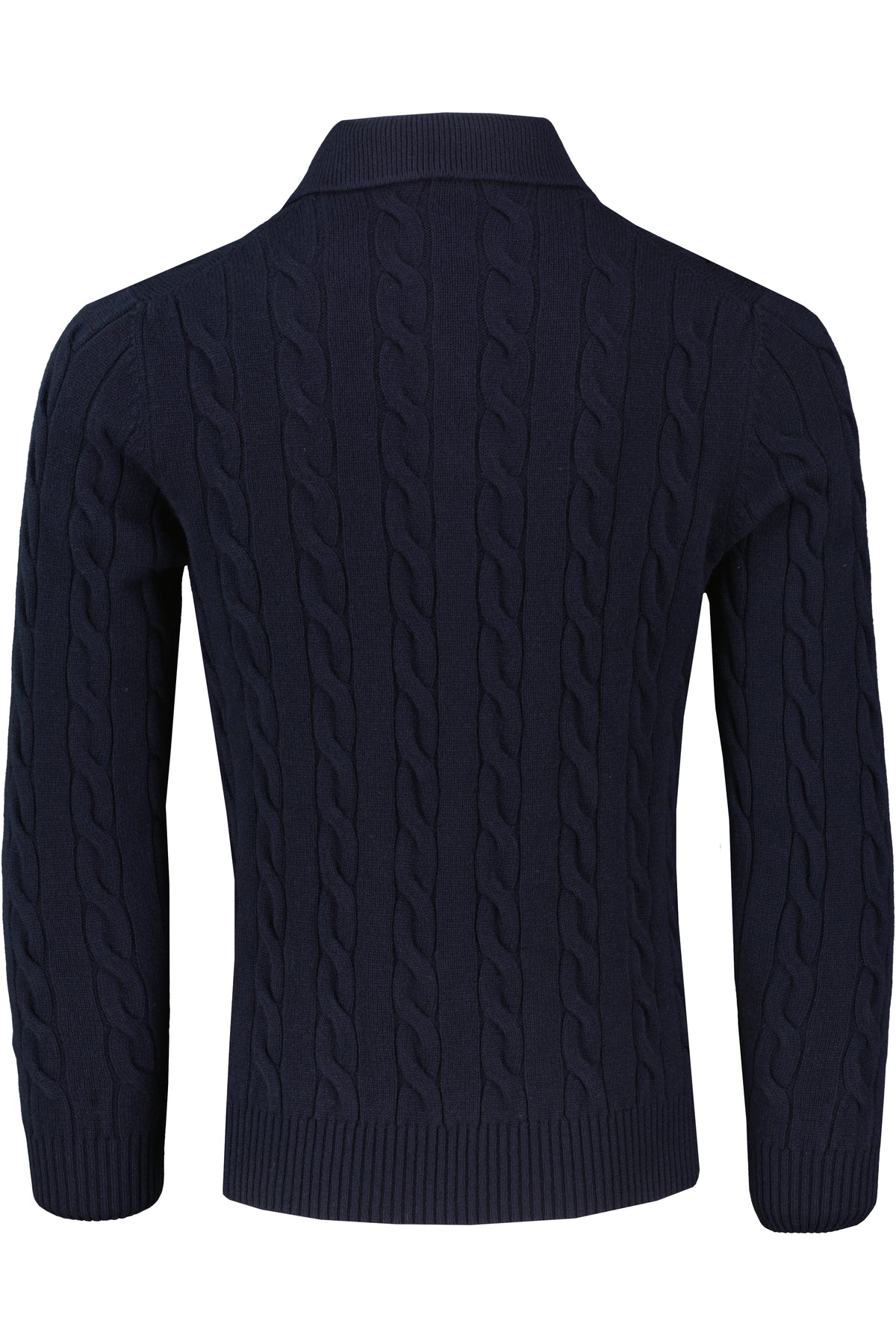 Men's Gran Sasso Navy Long Sleeve Cable Knitted Polo — view 2