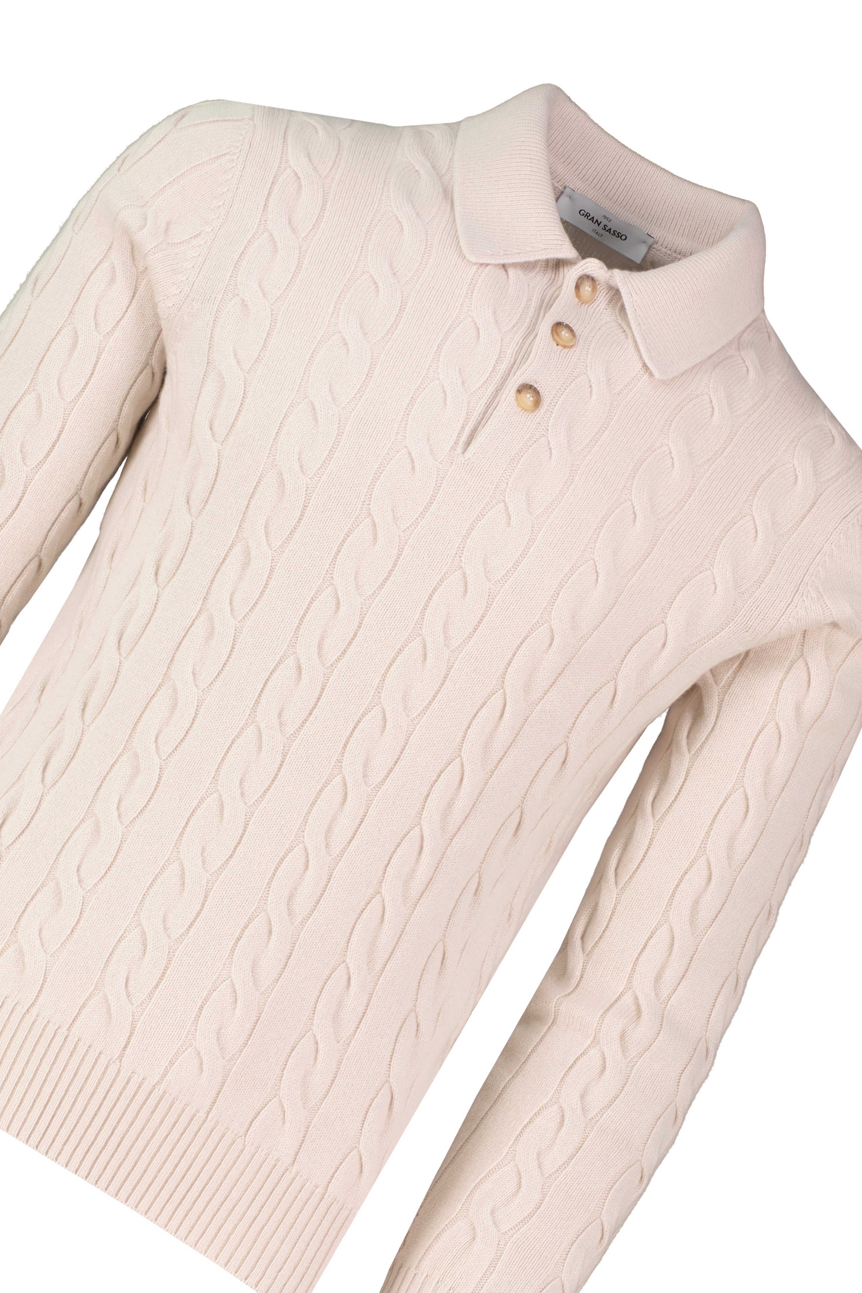 Men's Gran Sasso Oat Long Sleeve Cable Knitted Polo — view 3