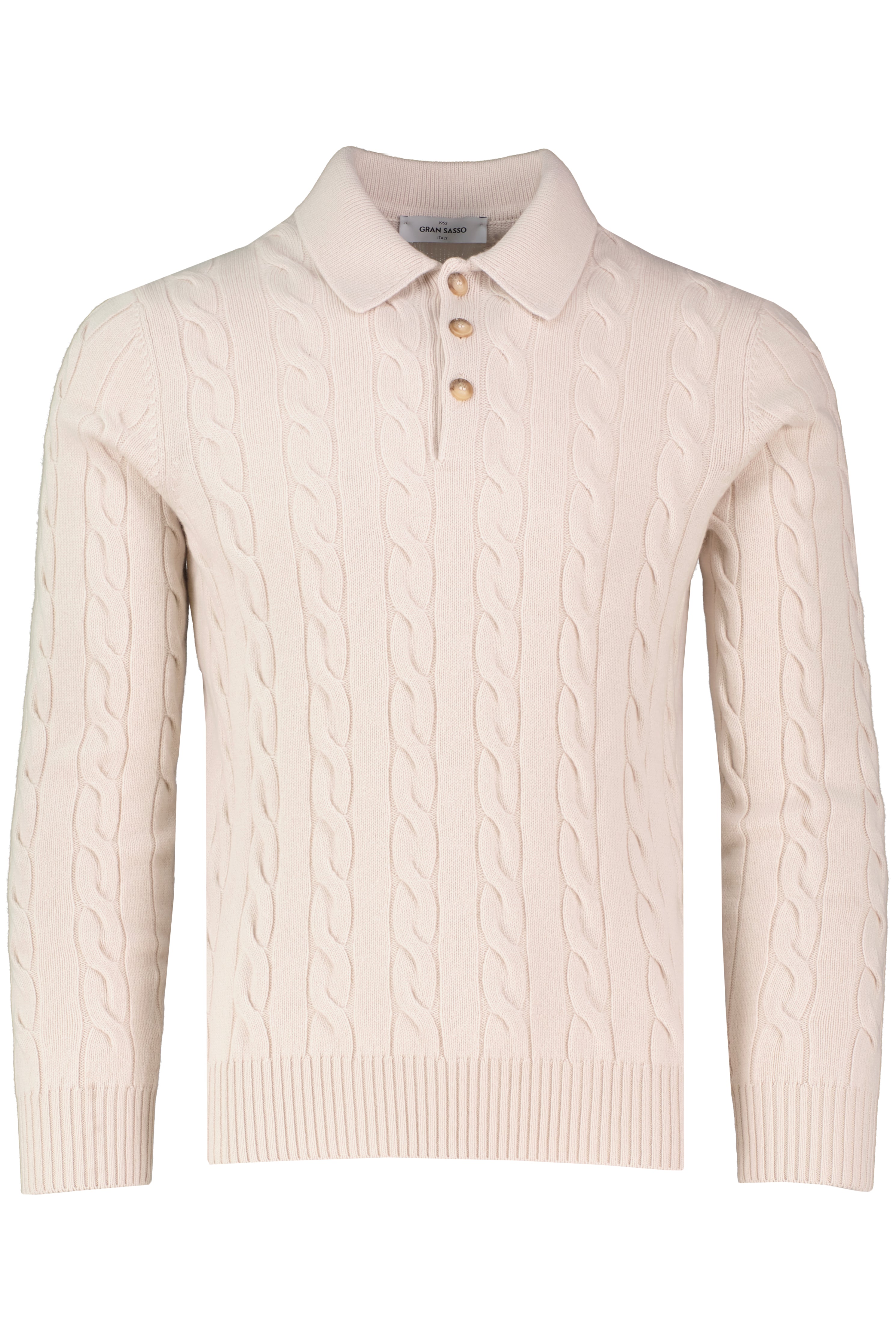 Men's Gran Sasso Oat Long Sleeve Cable Knitted Polo