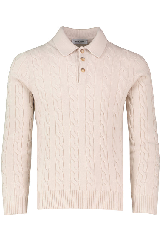 Men's Gran Sasso Oat Long Sleeve Cable Knitted Polo