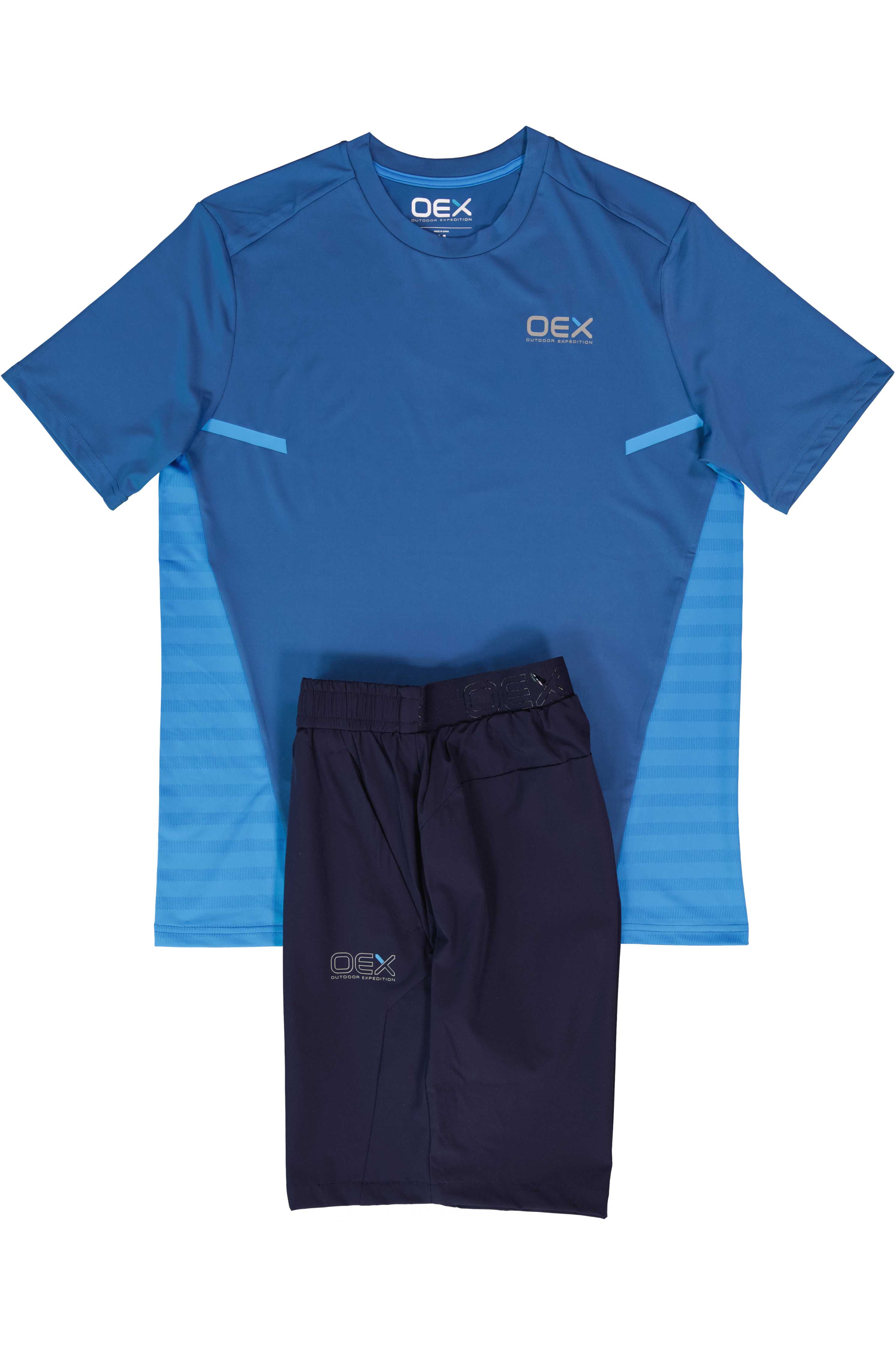 Men's OEX Dark Blue Azure Flash 2.0 T Shirt & Navy Breacon Short Set