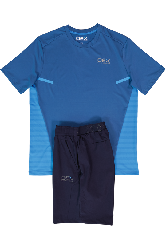 Men's OEX Dark Blue Azure Flash 2.0 T Shirt & Navy Breacon Short Set