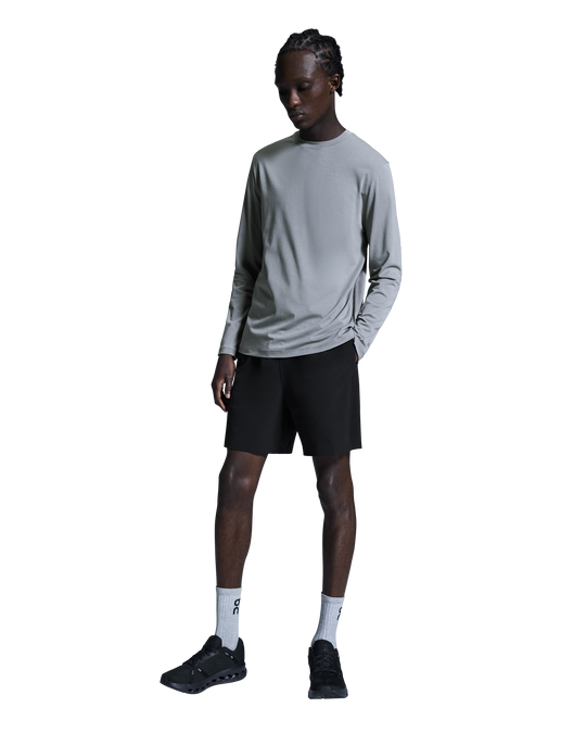 Men's On Running Rock Focus Long Sleeve T Shirt And Black Focus Shorts Set