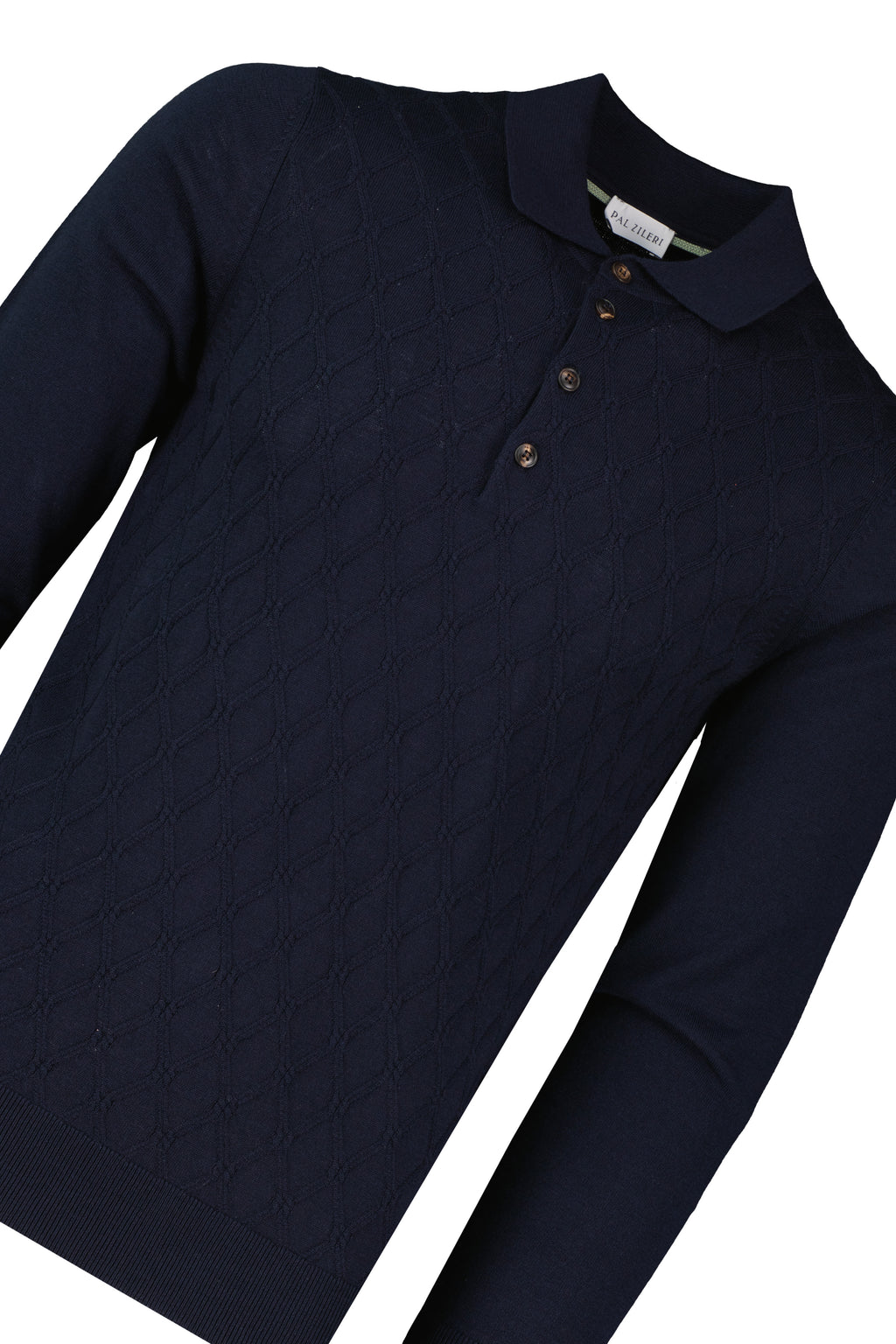 Men's Pal Zileri 3 Button Textured Knitted Polo Shirt Navy