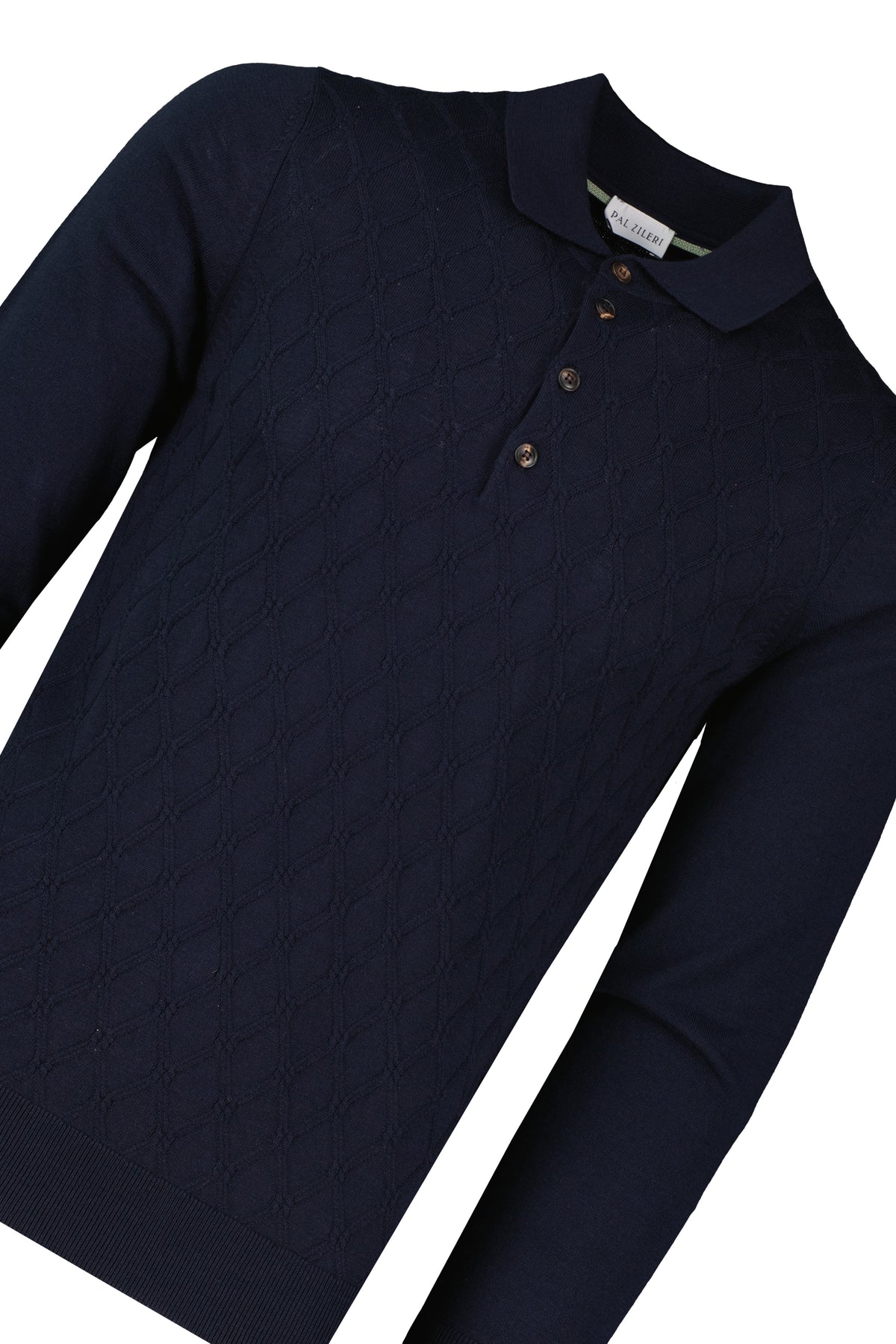 Men's Pal Zileri 3 Button Textured Knitted Polo Shirt Navy