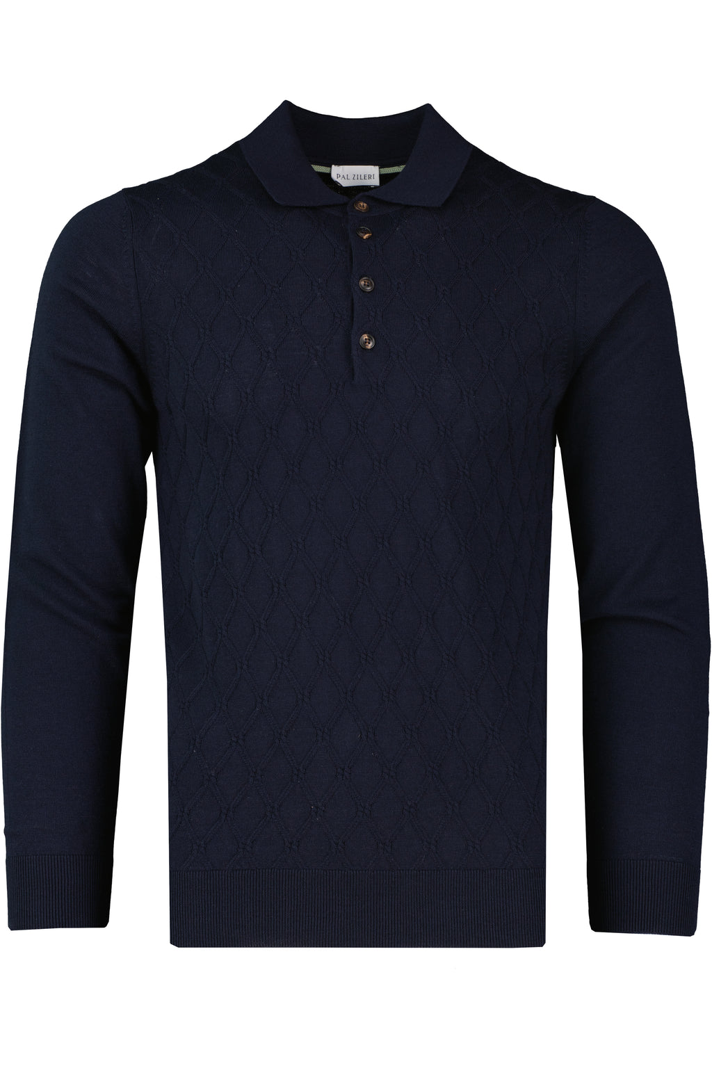 Men's Pal Zileri 3 Button Textured Knitted Polo Shirt Navy