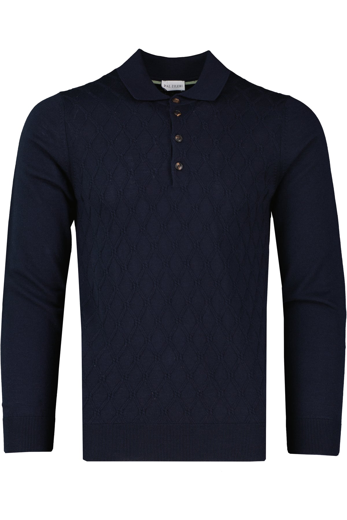 Men's Pal Zileri 3 Button Textured Knitted Polo Shirt Navy