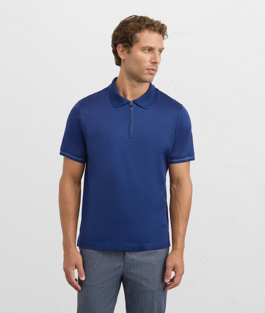 Men's Pal Zileri Blue Mercerised 1/4 Zip Polo Shirt