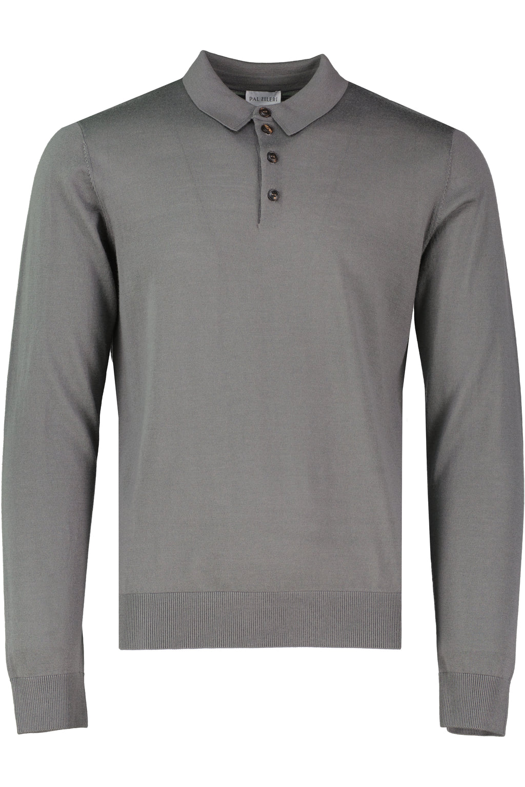 Men's Pal Zileri Long Sleeve 3 Button Knitted polo Grey