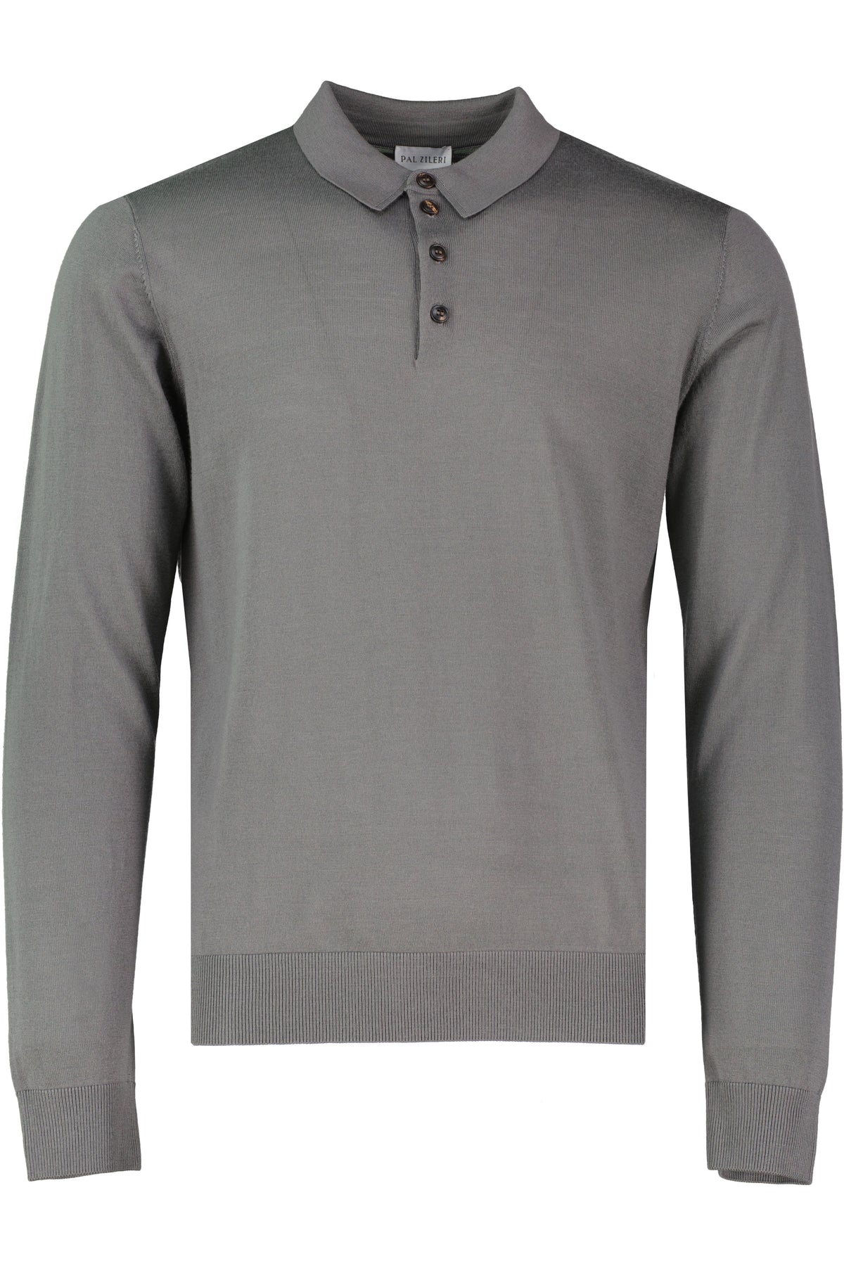 Men's Pal Zileri Long Sleeve 3 Button Knitted polo Grey