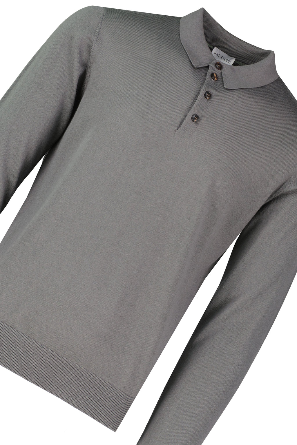 Men's Pal Zileri Long Sleeve 3 Button Knitted polo Grey
