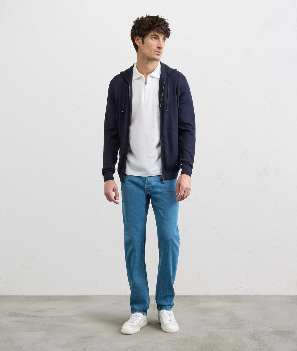 Men's Pal Zileri Navy Blue Knitted Zip Up Hoodie - image 3