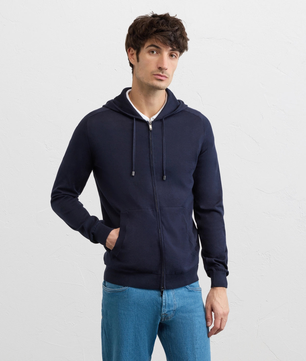 Men's Pal Zileri Navy Blue Knitted Zip Up Hoodie - image 5