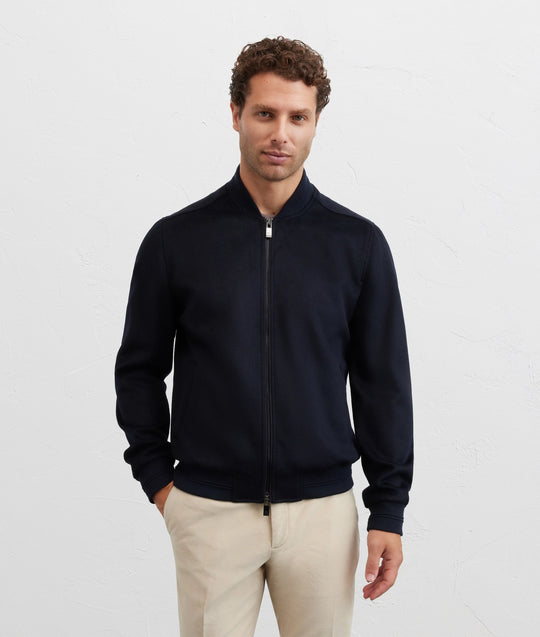 Men's Pal Zileri Navy Zip Up Wool Bomber Jacket