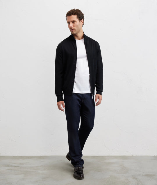 Men's Pal Zileri Navy Zip Up Wool Cardigan