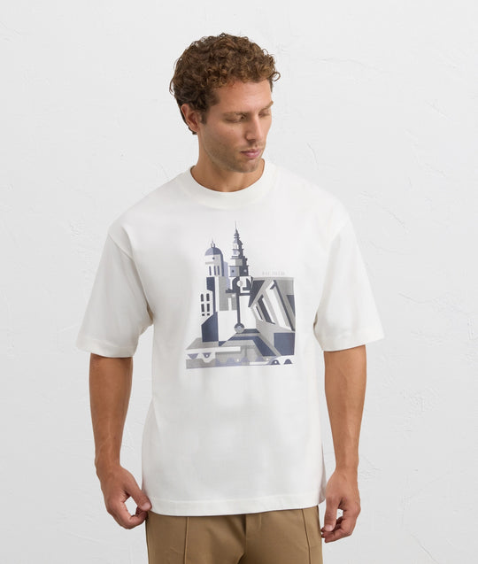 Men's Pal Zileri White Mercerised Graphic Print T Shirt