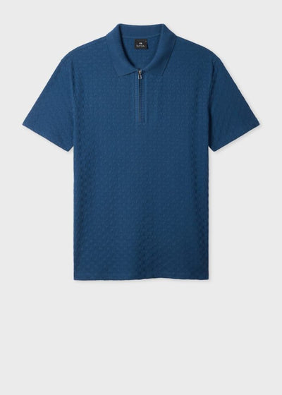 Men's Paul Smith Blue Textured Cotton Zip-Neck Polo Shirt