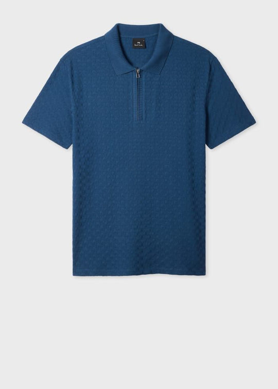 Men's Paul Smith Blue Textured Cotton Zip-Neck Polo Shirt