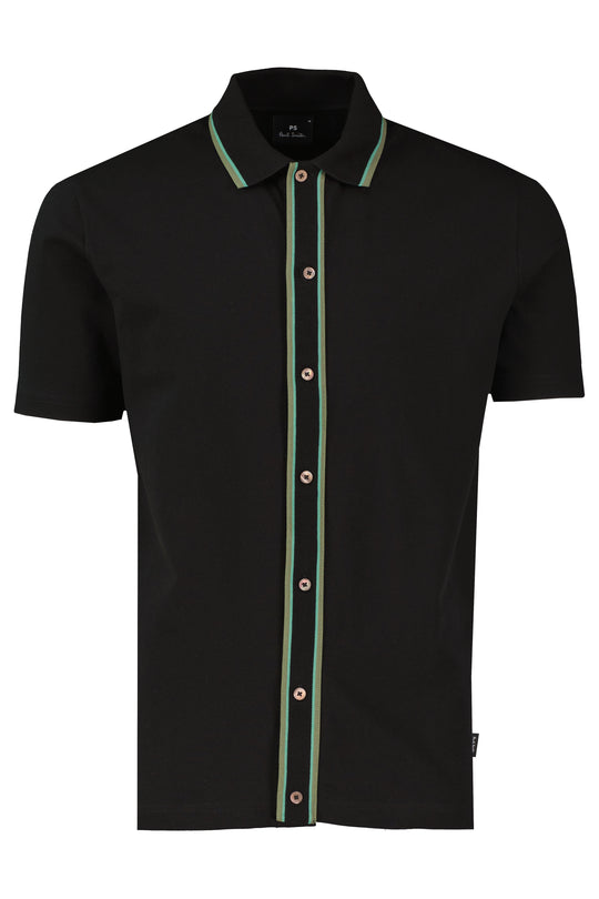 Men's Paul Smith Button-Through Polo Shirt - Black