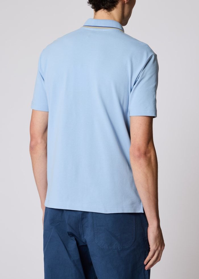 Men's Paul Smith Button-Through Polo Shirt - Blue — view 3