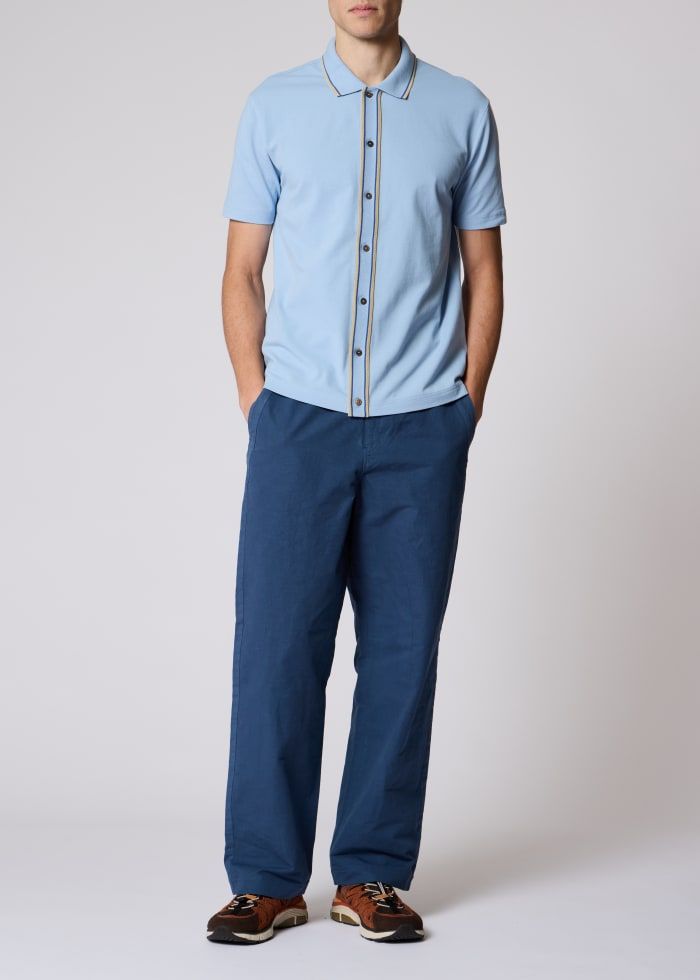 Men's Paul Smith Button-Through Polo Shirt - Blue — view 4