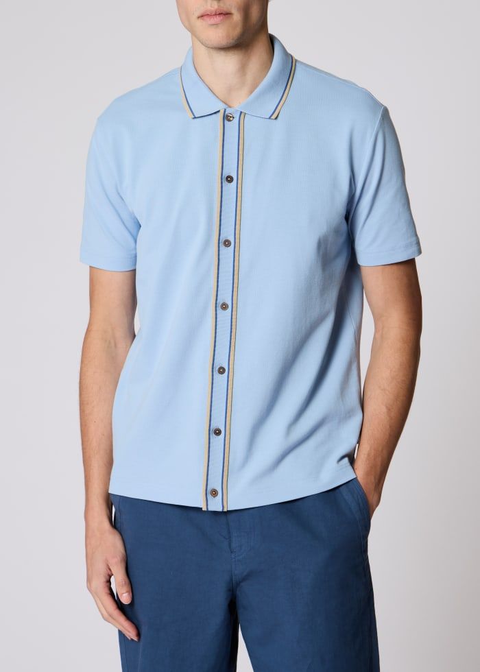 Men's Paul Smith Button-Through Polo Shirt - Blue — view 2