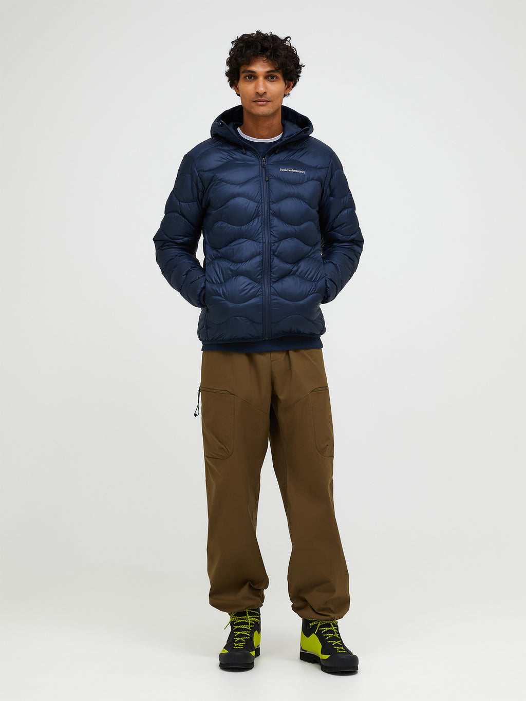 Men's Peak Performance Helium Down Hood Jacket in Blue Shadow — view 4