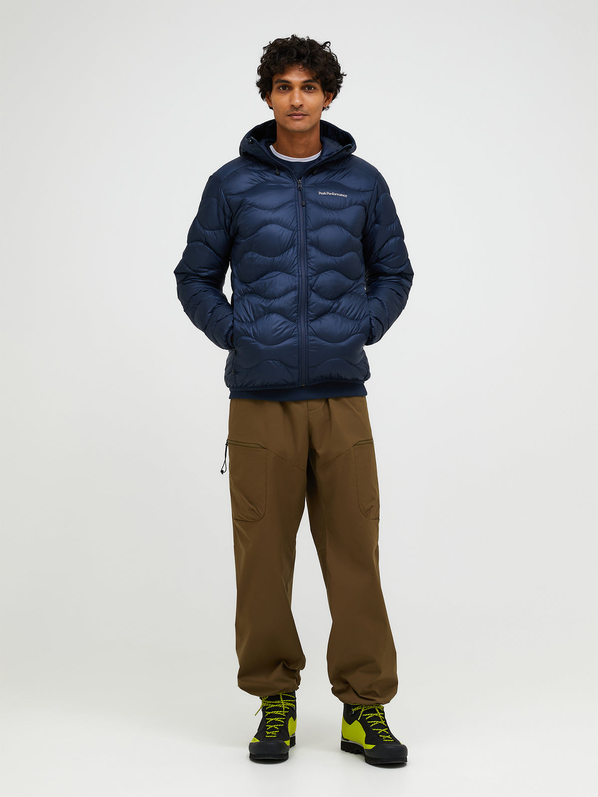 Men's Peak Performance Helium Down Hood Jacket in Blue Shadow — view 4