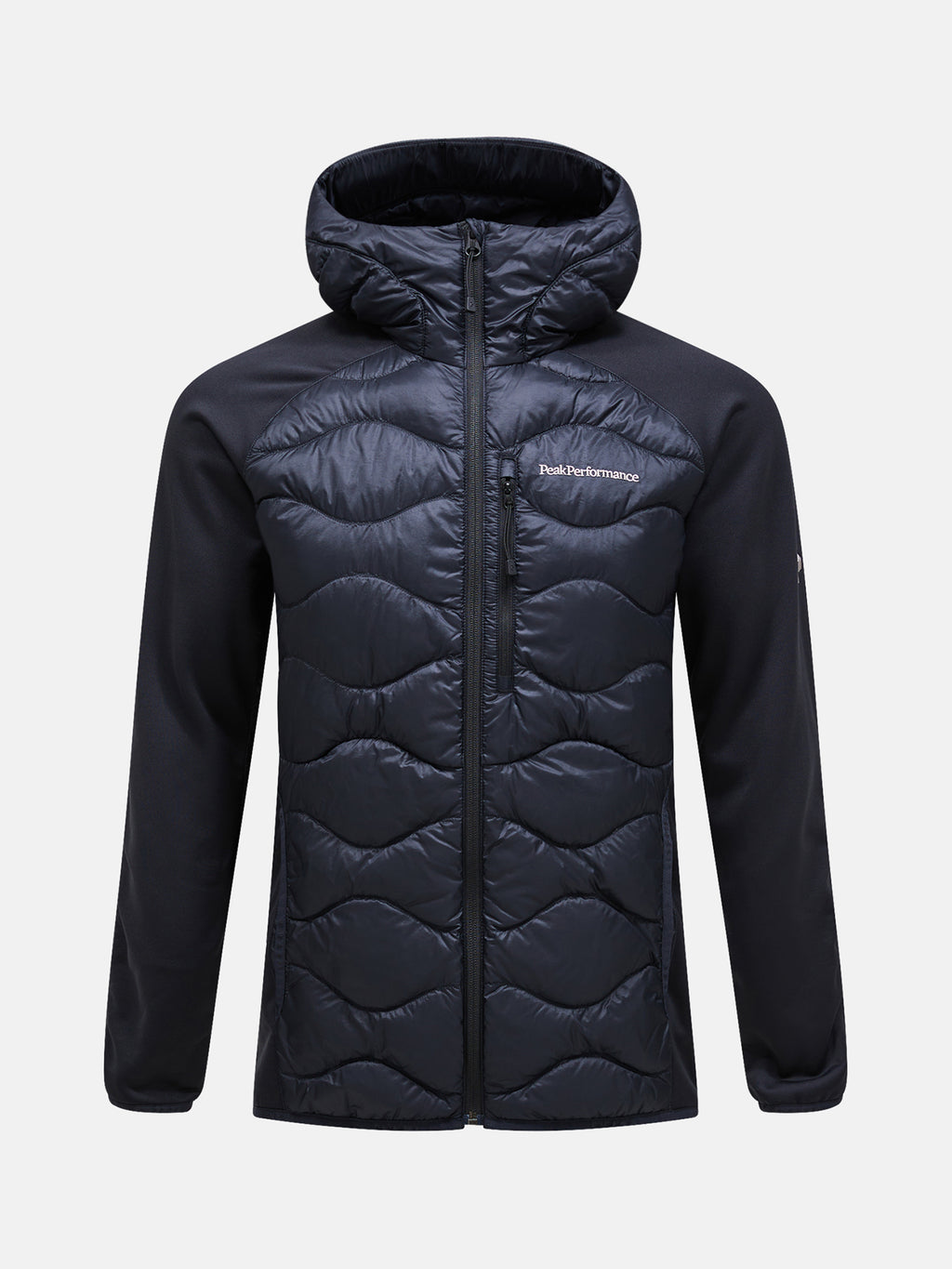 Men's Peak Performance Helium Down Hybrid Hood in Black — view 2