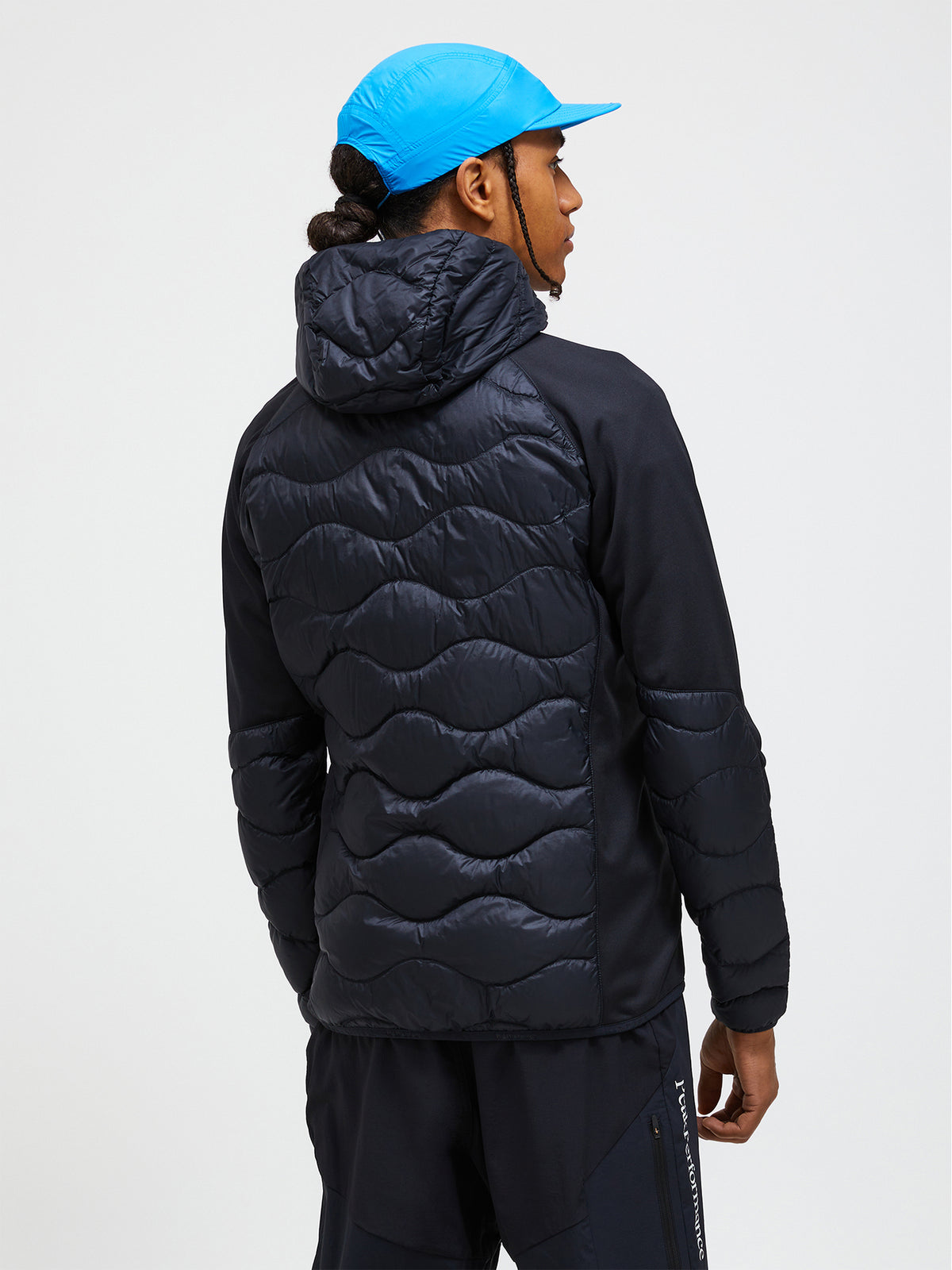 Men's Peak Performance Helium Down Hybrid Hood in Black — view 6