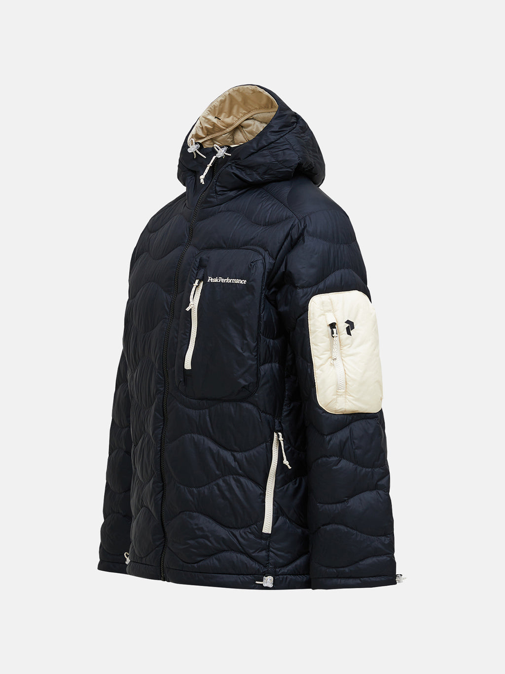 Men's Peak Performance Helium Utility Down Hood in Black/Sand Fog — view 5