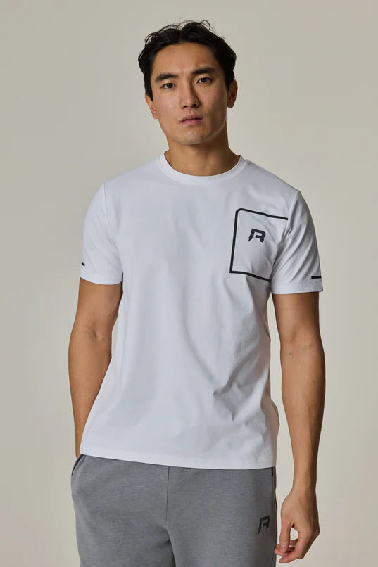 Men's Reprimo White Motion T-Shirt styled with motion grey jogger