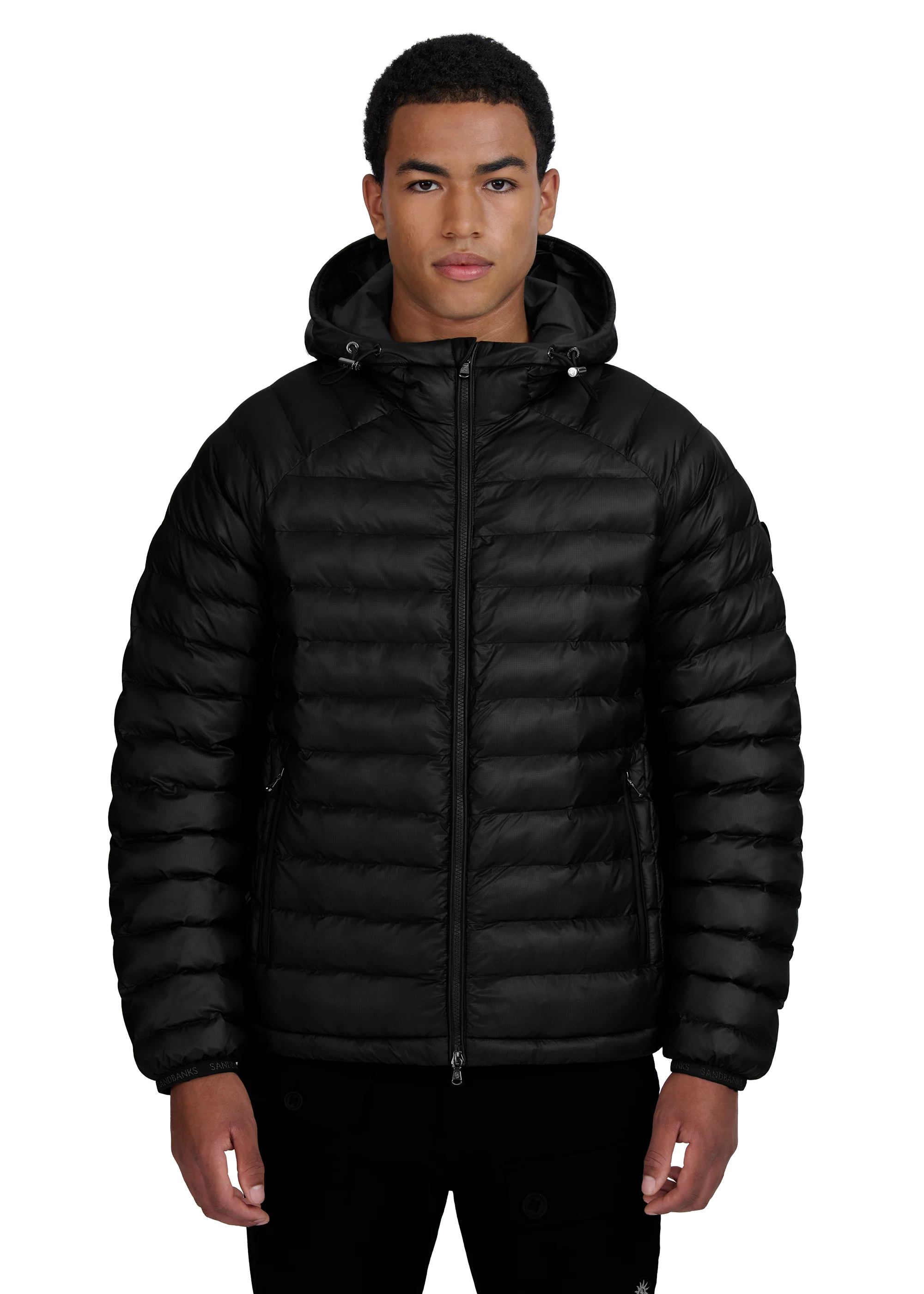 Men's Sandbanks Black Ragland Hooded Ripstop Micro Puffer Jacket - image 3
