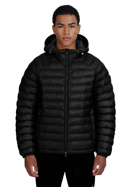 Men's Sandbanks Black Ragland Hooded Ripstop Micro Puffer Jacket