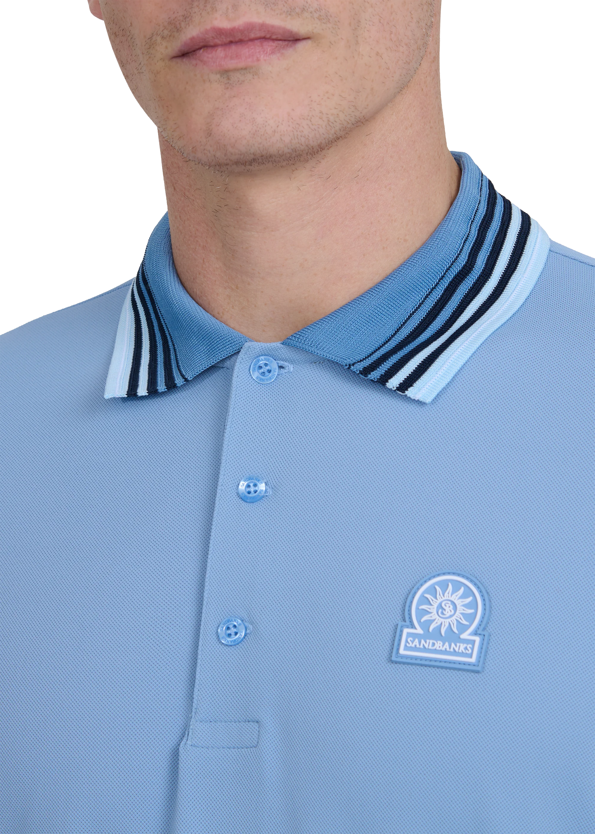 Men's Sandbanks Dusty Blue Gradient Rib Polo Shirt — view 2