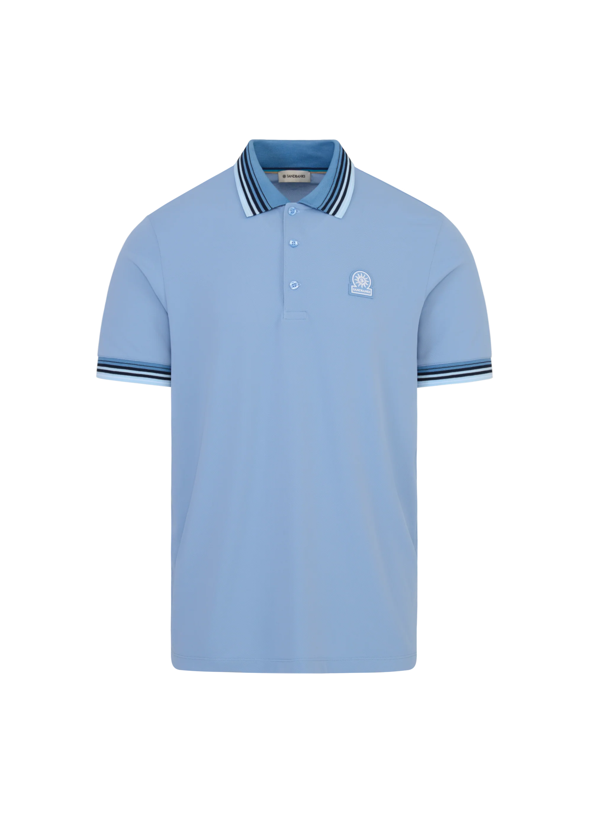 Men's Sandbanks Dusty Blue Gradient Rib Polo Shirt — view 3