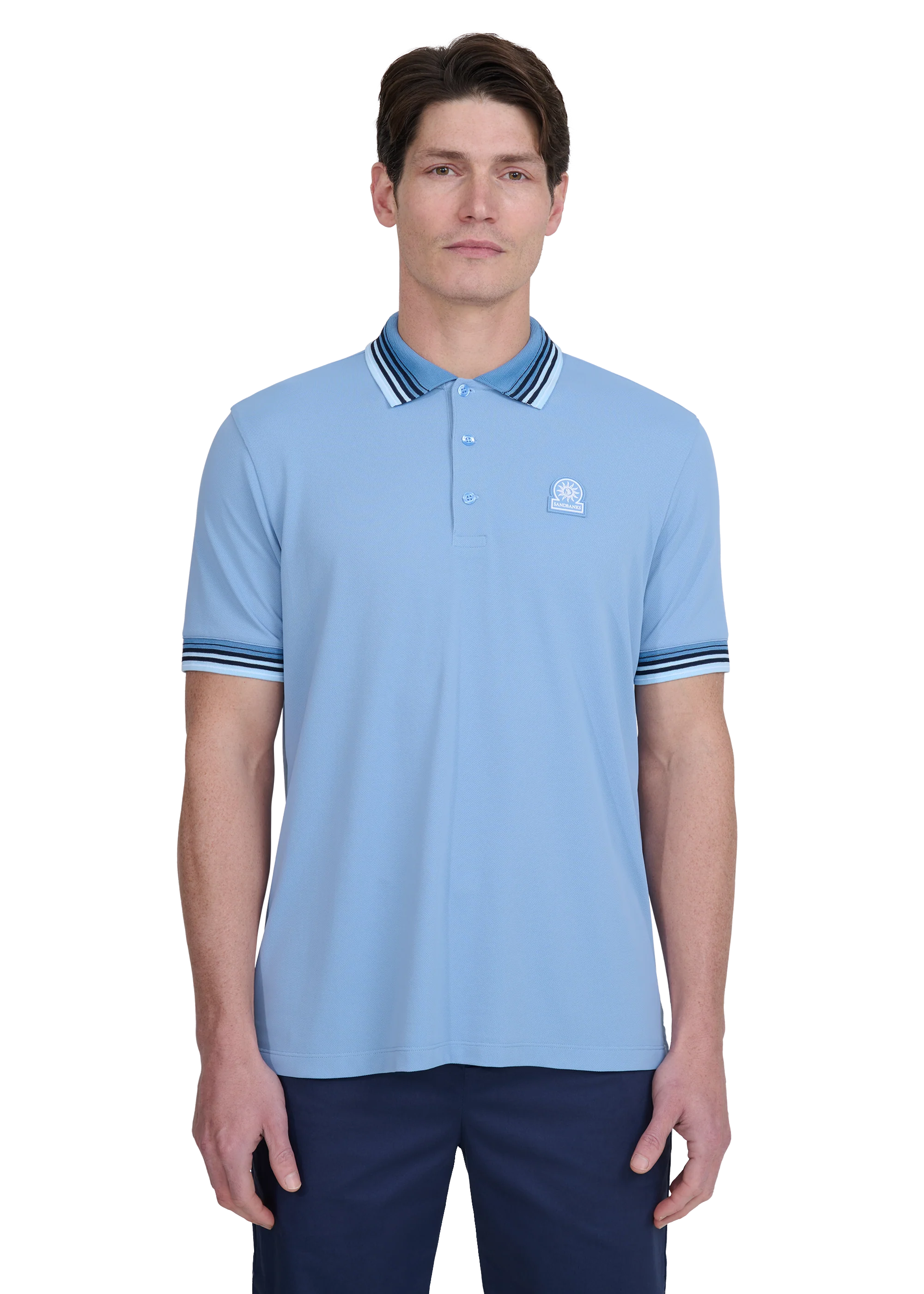 Men's Sandbanks Dusty Blue Gradient Rib Polo Shirt