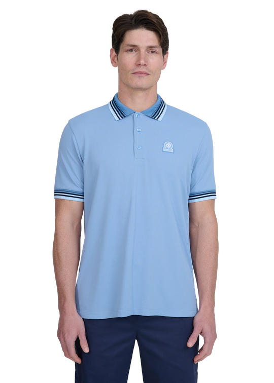 Men's Sandbanks Dusty Blue Gradient Rib Polo Shirt
