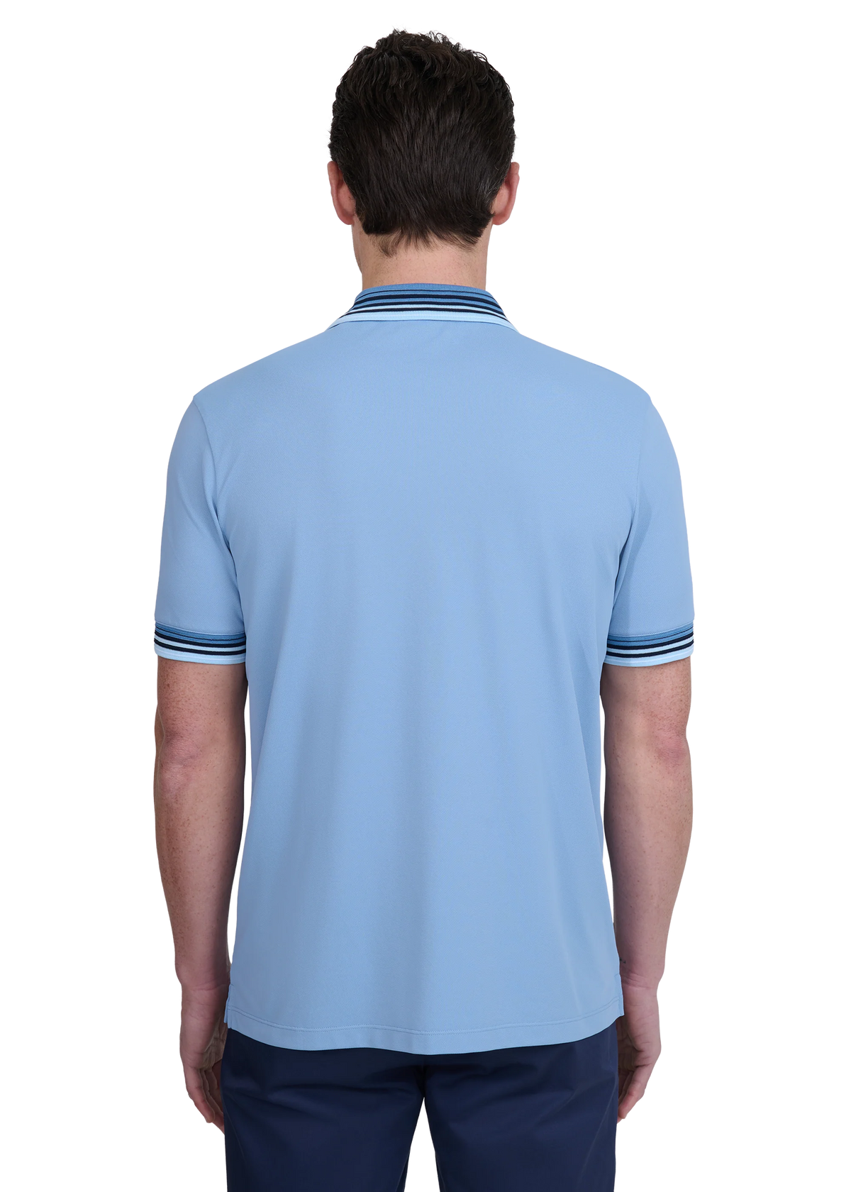 Men's Sandbanks Dusty Blue Gradient Rib Polo Shirt — view 4