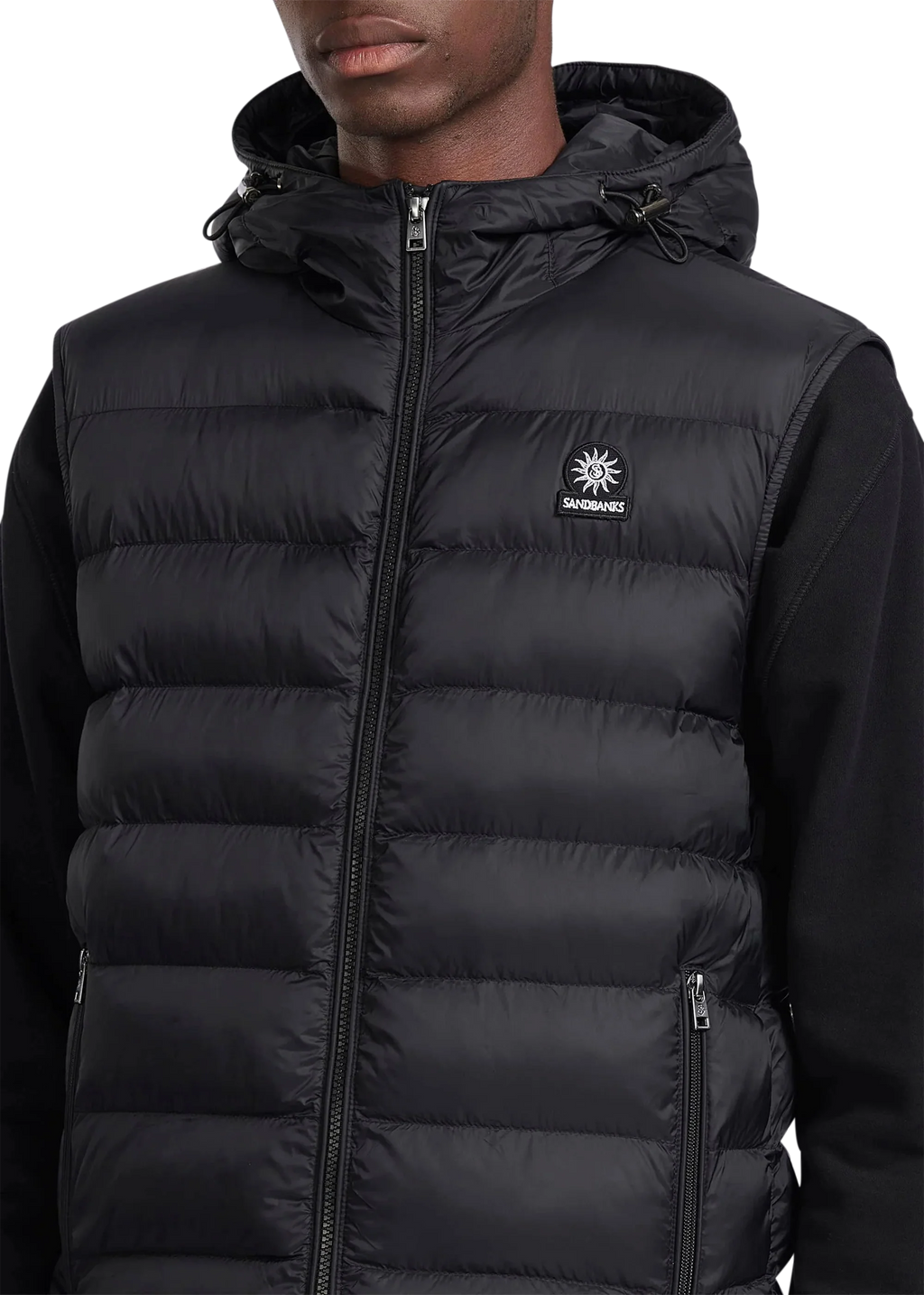 Men's Sandbanks Frontier Micro Puffer Hooded Gilet in Black — view 4